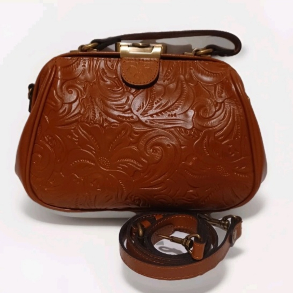 PATRICIA NASH GRACCHI FRAME SATCHEL TOOLED LEATHER CROSSBODY PURSE BAG